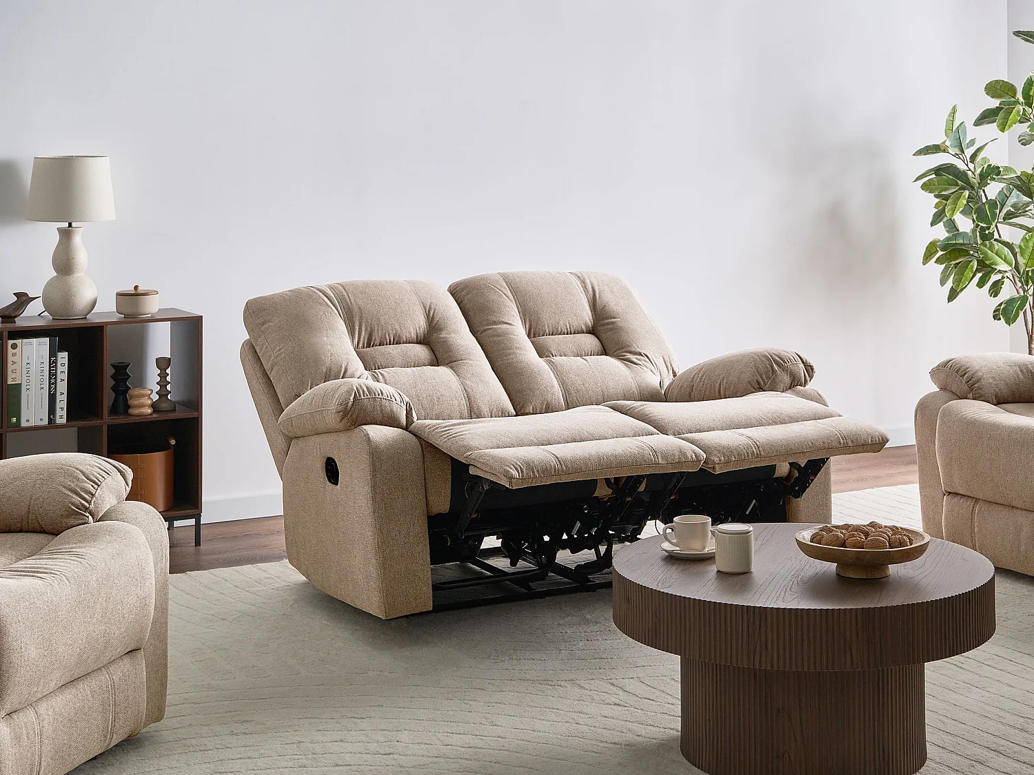 Canapé relax manuel 2 places BERGEN Tissu Beige