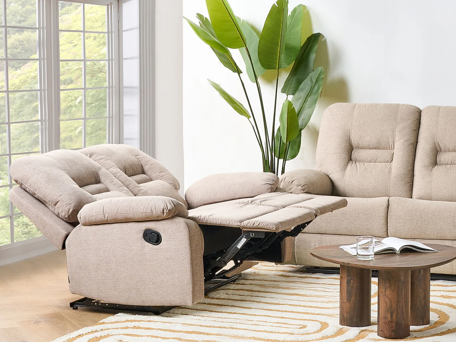 Canapé relax manuel BERGEN Tissu Beige 2 places