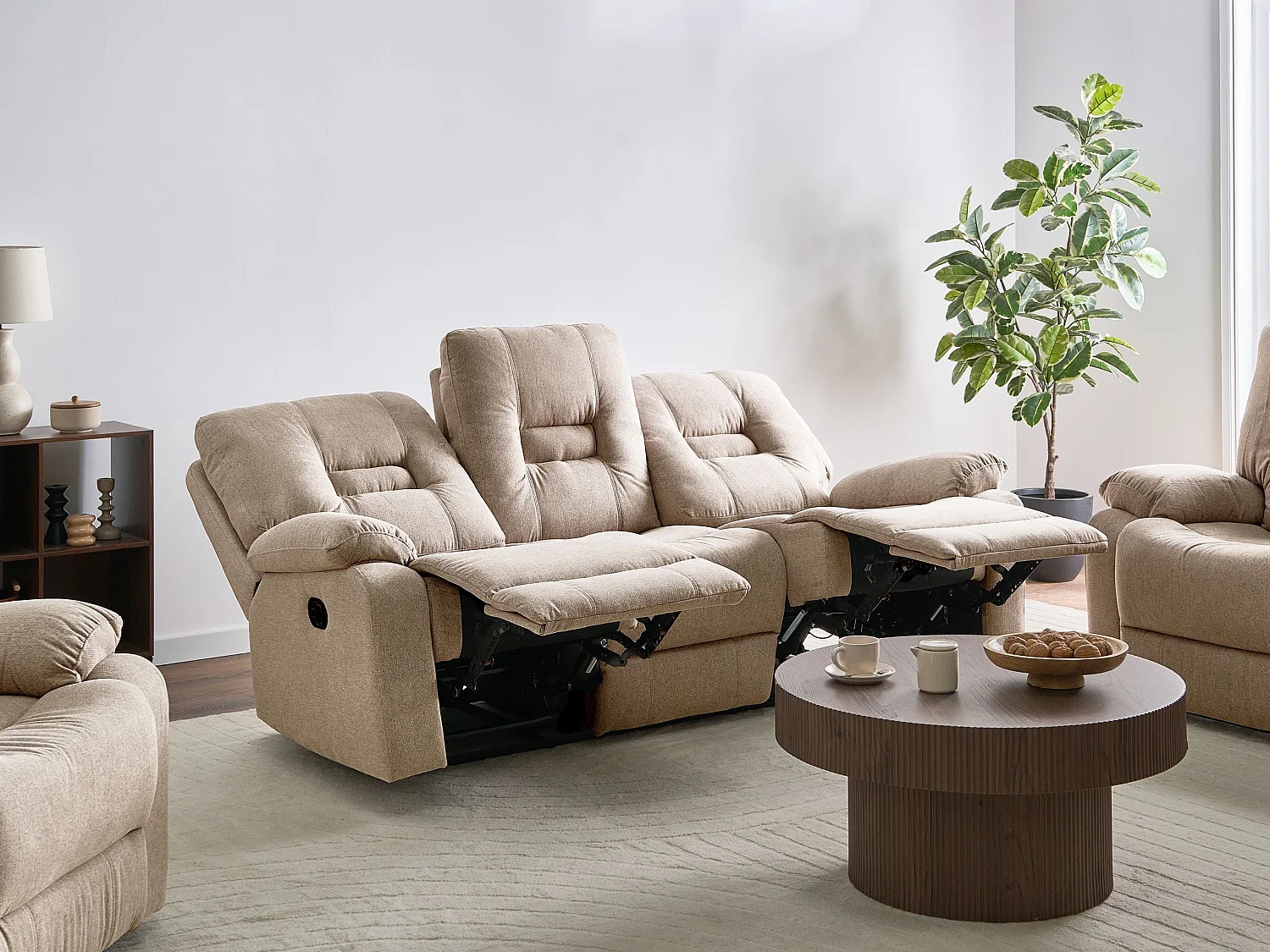 Canapé relax manuel 3 places BERGEN Tissu Beige