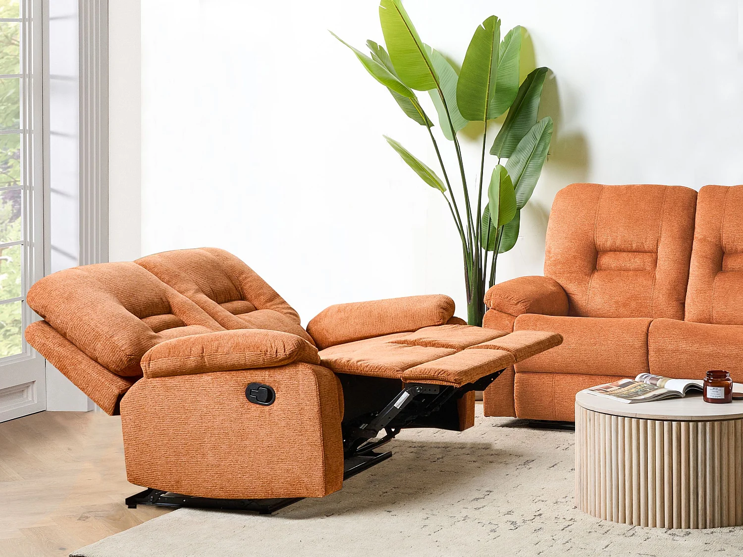 Sofa z manualną funkcją relaksu BERGEN Pomarańczowy dla 2 osób