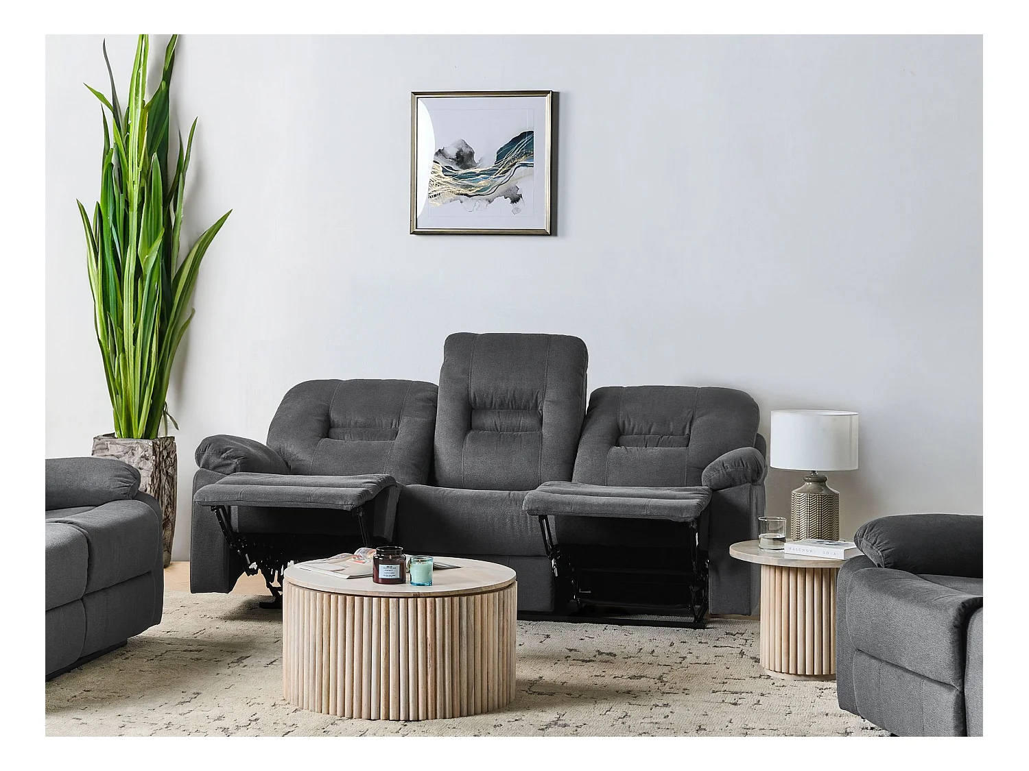 Sofa manuell verstellbar BERGEN II Stoff Dunkelgrau 3-Sitzer