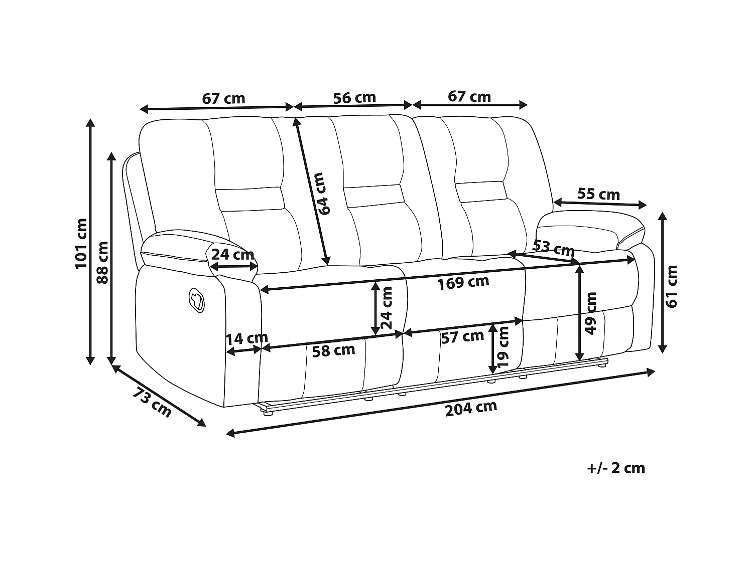 Sofa manuell verstellbar BERGEN II Stoff Dunkelgrau 3-Sitzer