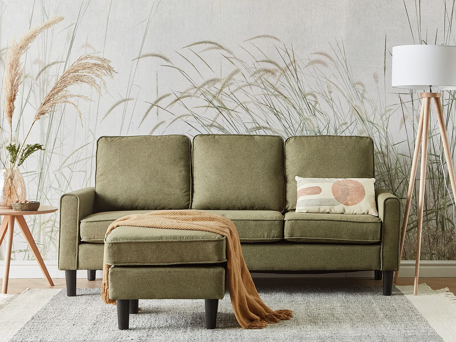 Canapé AVESTA Tissu Vert avec ottoman 3 places