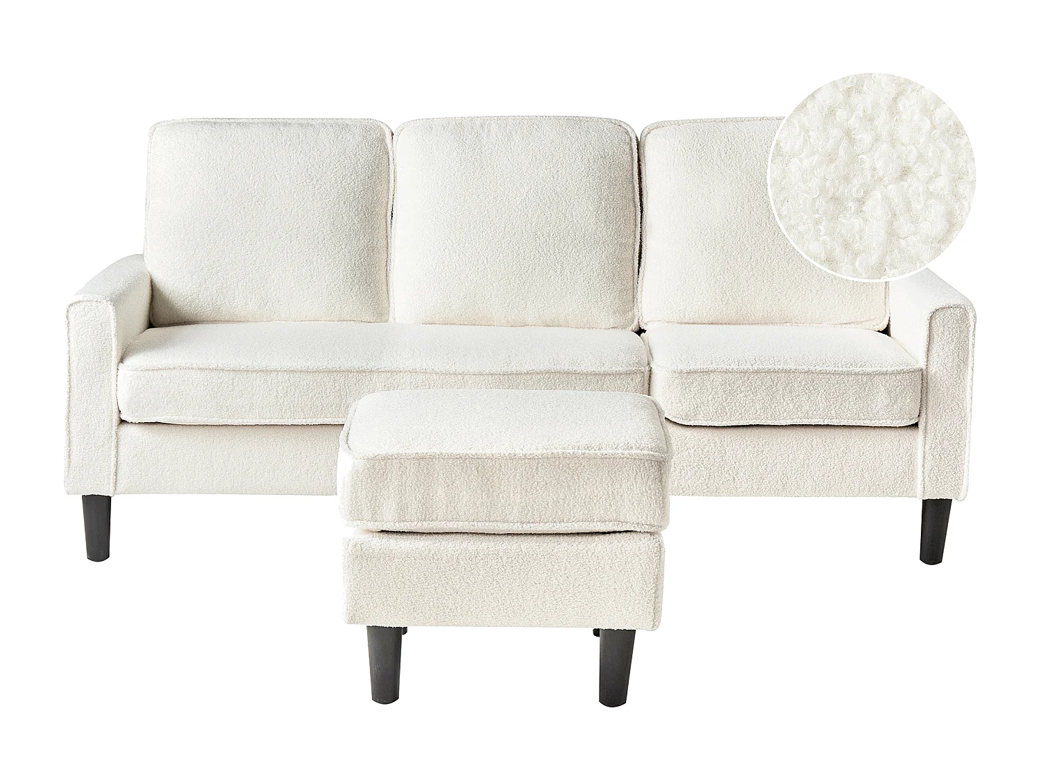 Sofa AVESTA Bouclé Weiss mit Ottomane 3-Sitzer