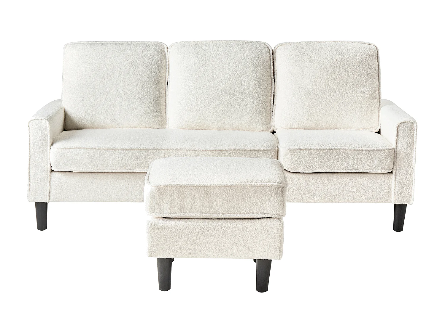 Sofa AVESTA Bouclé Weiss mit Ottomane 3-Sitzer