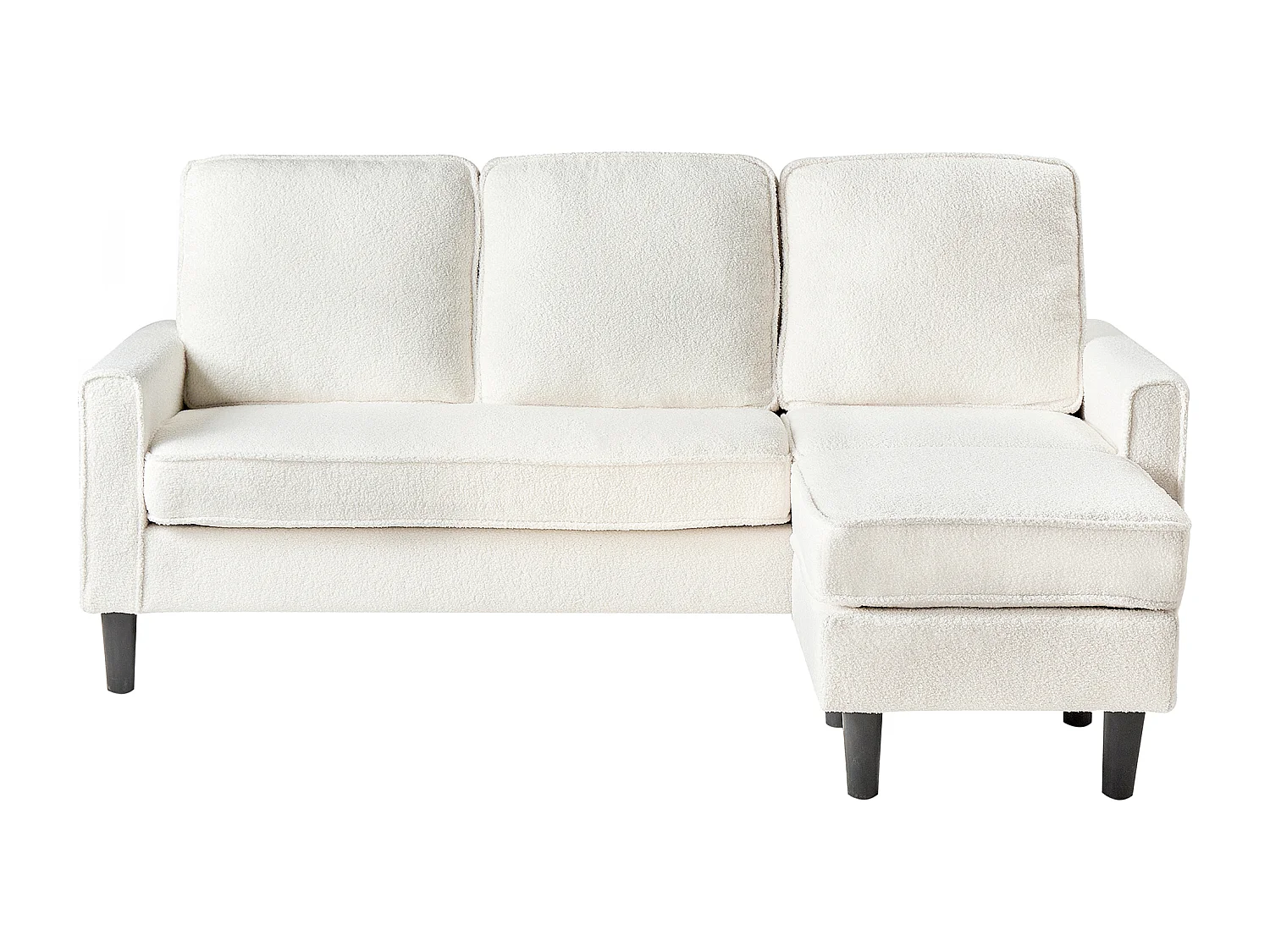 Sofa AVESTA Bouclé Weiss mit Ottomane 3-Sitzer