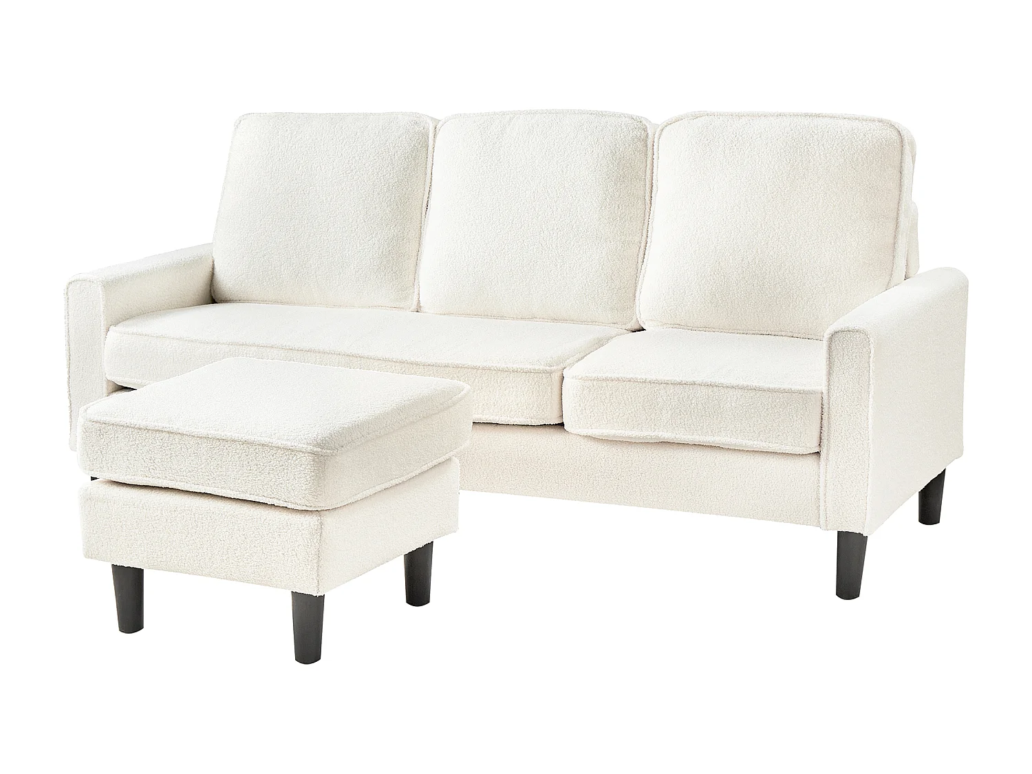 Sofa AVESTA Bouclé Weiss mit Ottomane 3-Sitzer