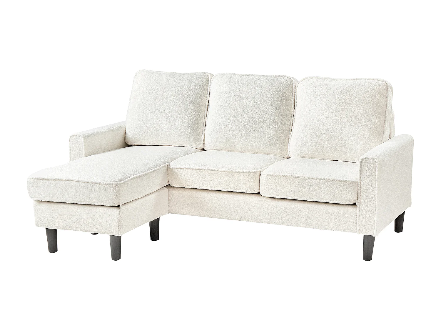 Sofa AVESTA Bouclé Weiss mit Ottomane 3-Sitzer
