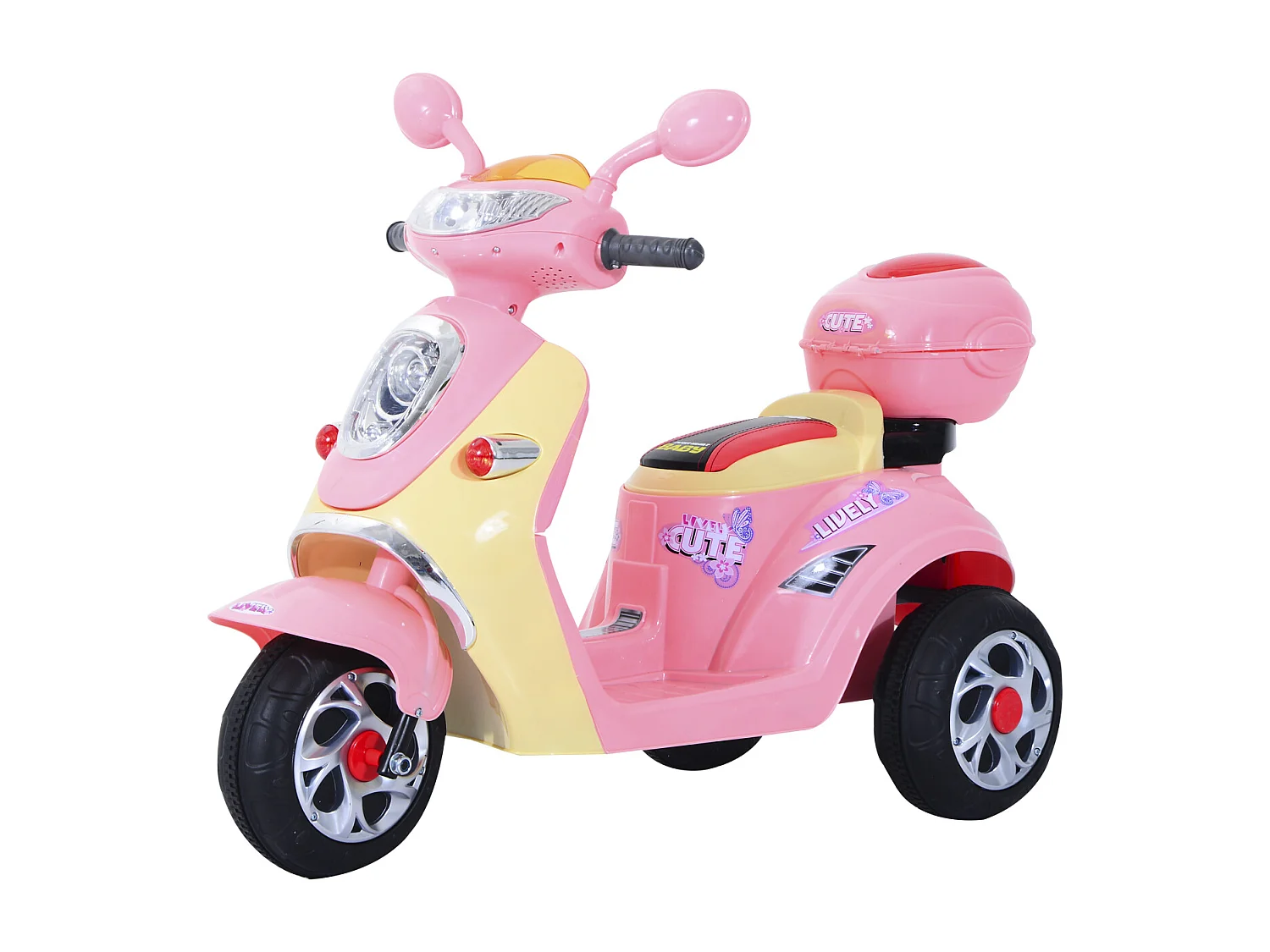 Moto scooter électrique pour enfants 6 V env. 3 Km/h 3 roues et topcase effet lumineux et sonore rose