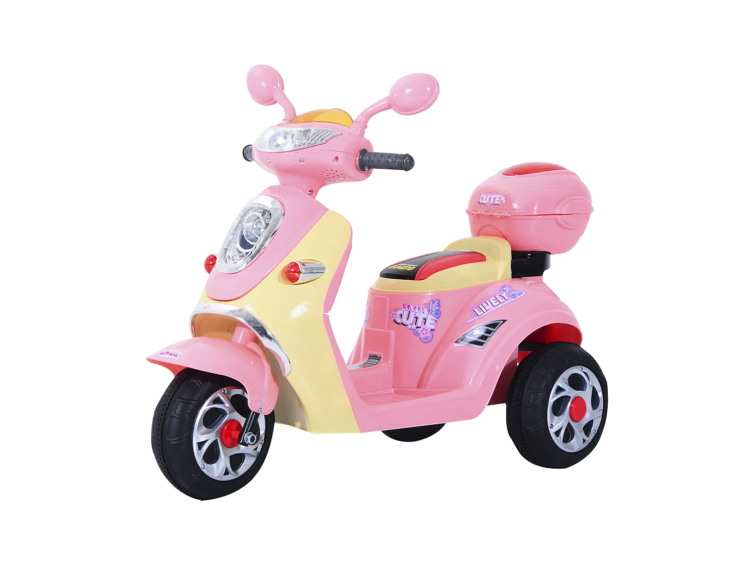 Moto scooter électrique pour enfants 6 V env. 3 Km/h 3 roues et topcase effet lumineux et sonore rose