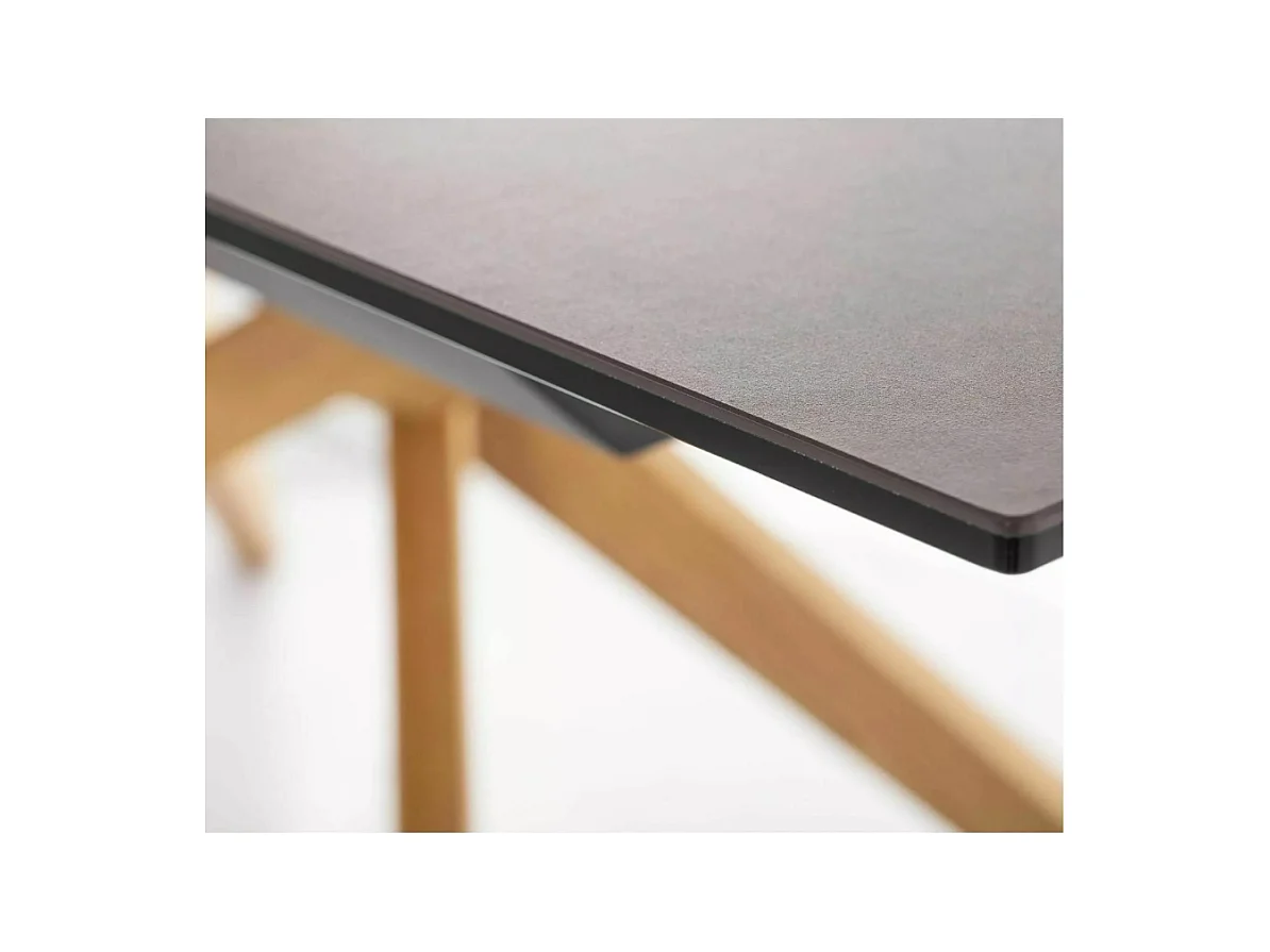 Table design céramique bronze - 180/230 cm - pieds bois - Viani