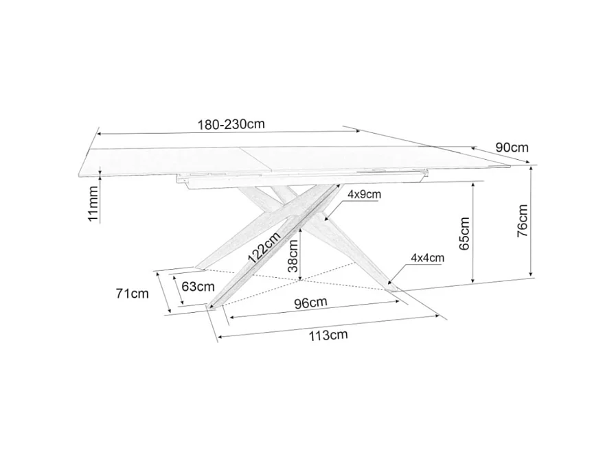 Table design céramique bronze - 180/230 cm - pieds bois - Viani
