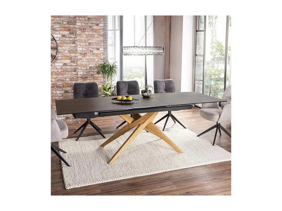 Table design céramique bronze - 180/230 cm - pieds bois - Viani