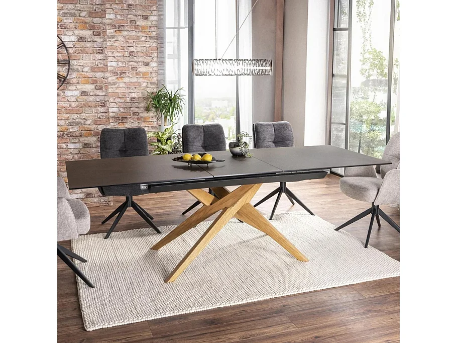 Table design céramique bronze - 180/230 cm - pieds bois - Viani