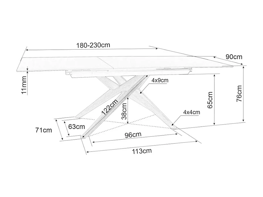 Table design céramique bronze - 180/230 cm - pieds bois - Viani