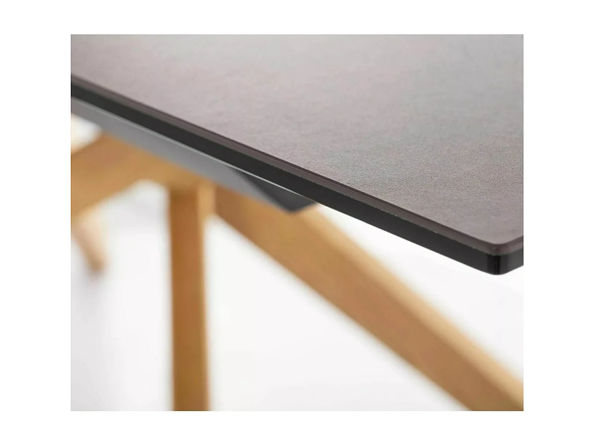 Table design céramique bronze - 180/230 cm - pieds bois - Viani