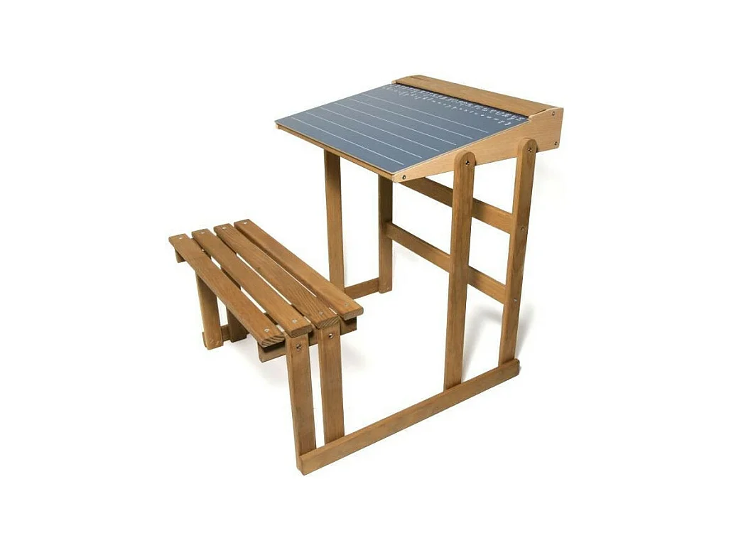 Bureau d’écolier en bois teinté chêne, hauteur 60 cm, Jeujura