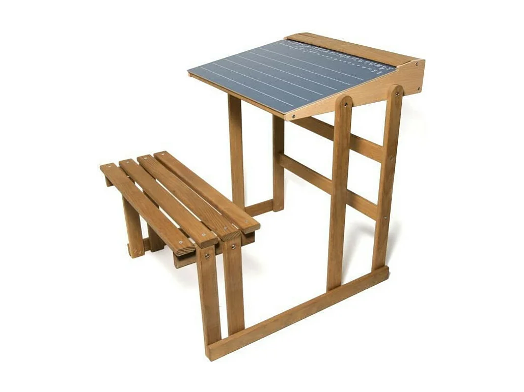 Bureau d’écolier en bois teinté chêne, hauteur 60 cm, Jeujura