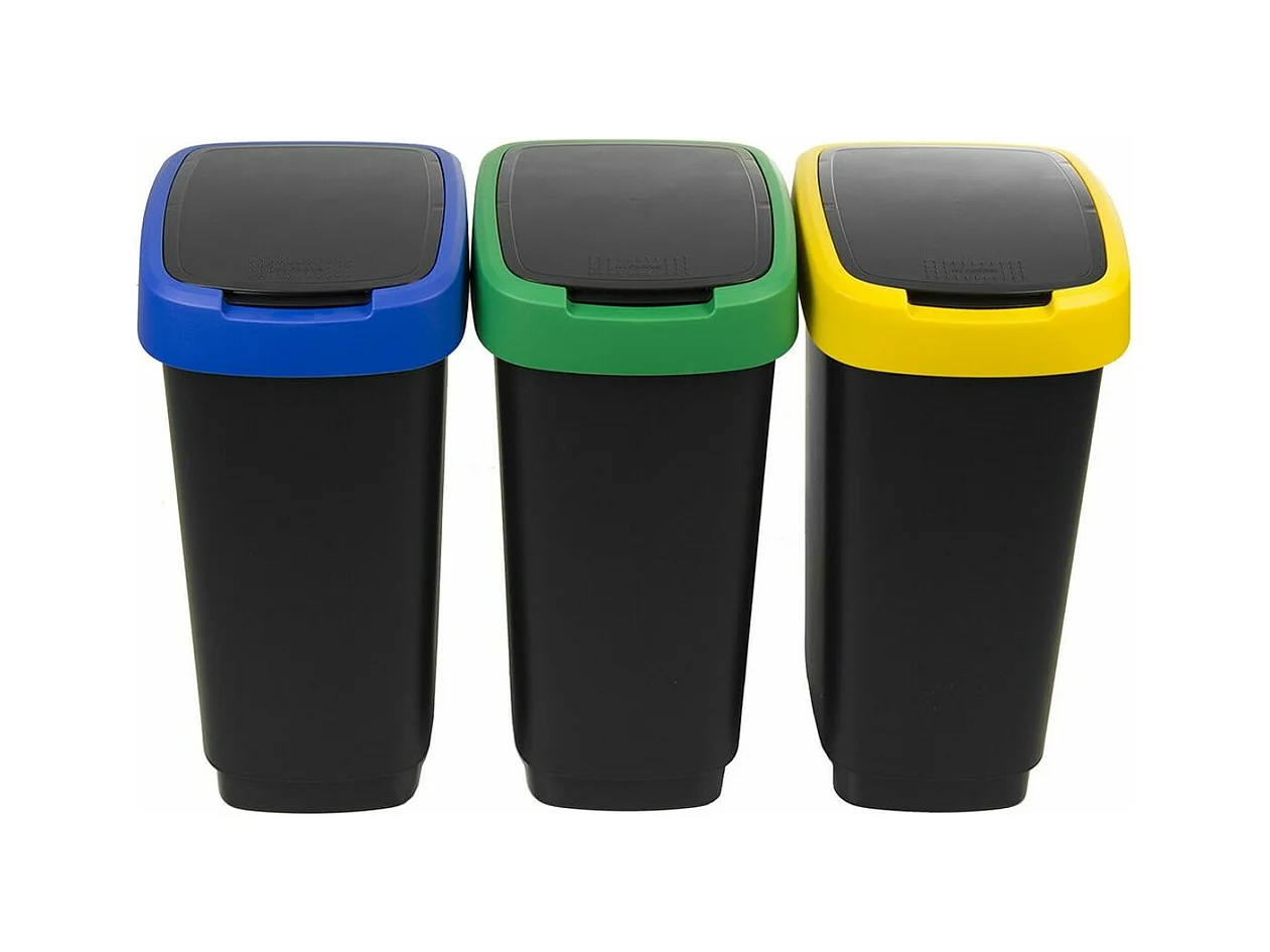 Poubelles de tri sélectif 25L - Lot de 3 avec couvercles colorés (Bleu, Vert, Jaune) - Design moderne et pratique pour cuisine