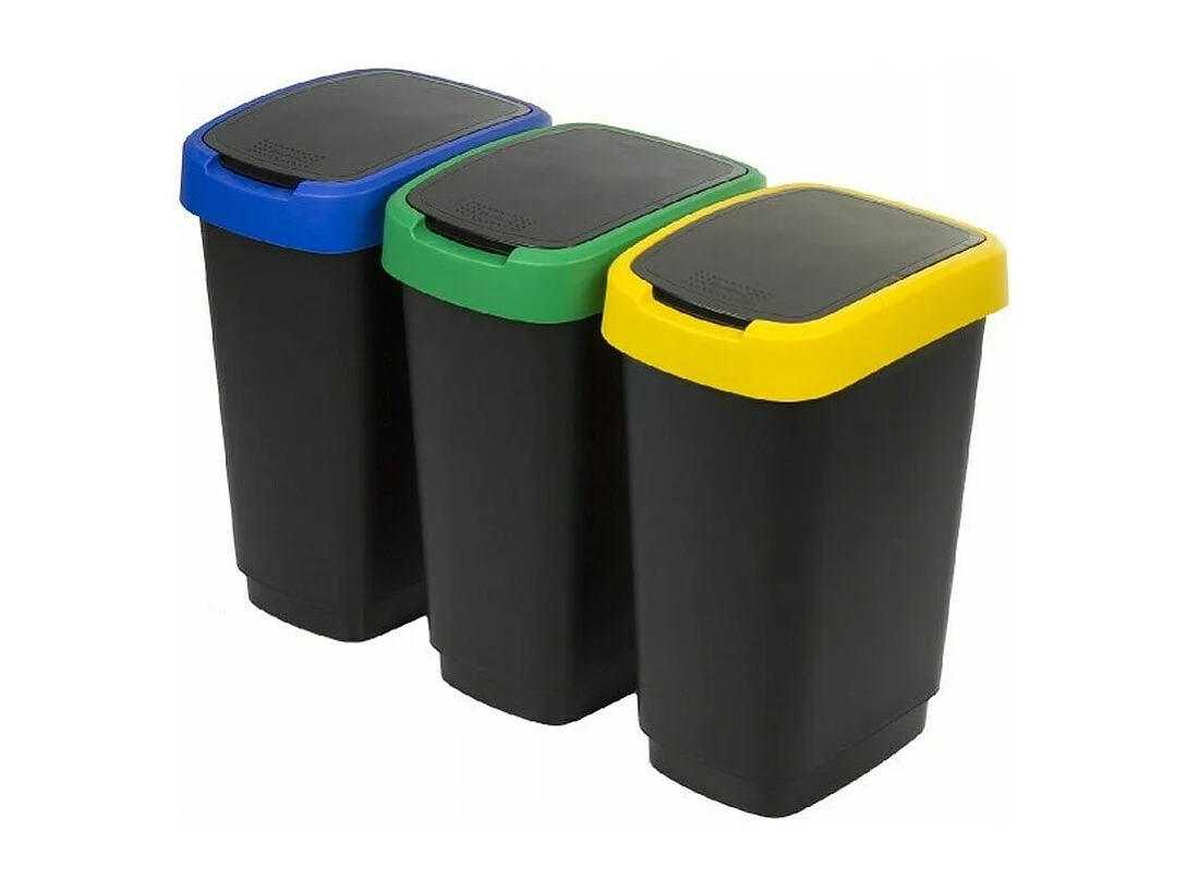 Poubelles de tri sélectif 25L - Lot de 3 avec couvercles colorés (Bleu, Vert, Jaune) - Design moderne et pratique pour cuisine