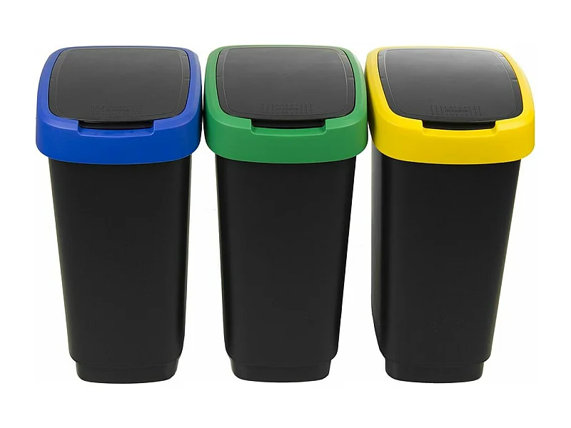 Poubelles de tri sélectif 25L - Lot de 3 avec couvercles colorés (Bleu, Vert, Jaune) - Design moderne et pratique pour cuisine