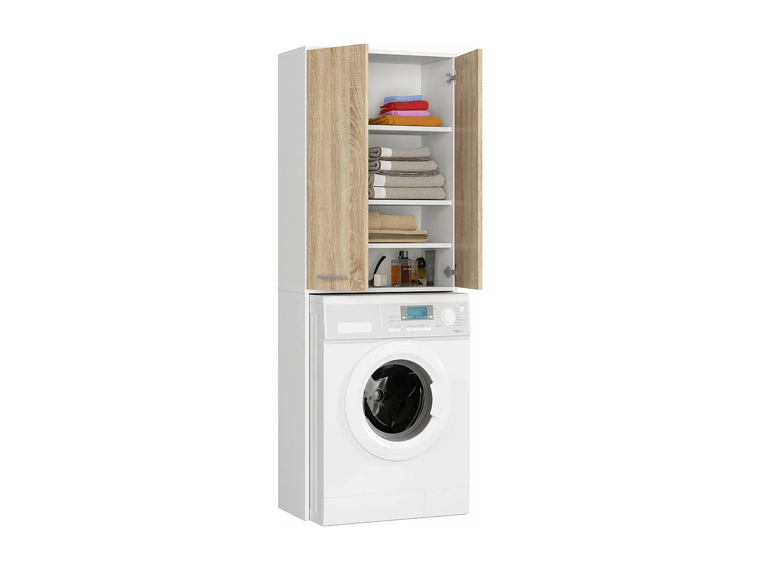 meuble machine a laver 2 portes 4 étagères 180x64x30 cm blanc- porte bois