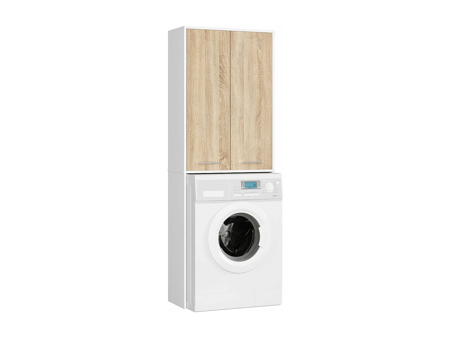meuble machine a laver 2 portes 4 étagères 180x64x30 cm blanc- porte bois