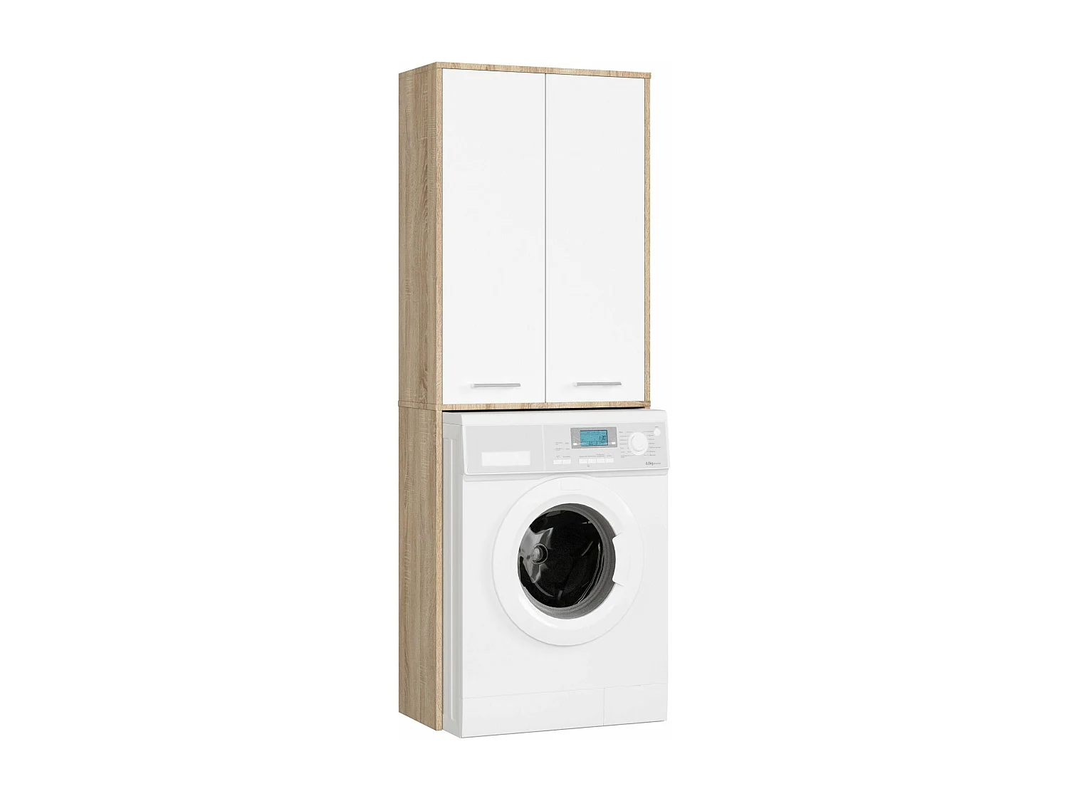 meuble machine a laver 2 portes 4 étagères 180x64x30 cm sonoma blanc