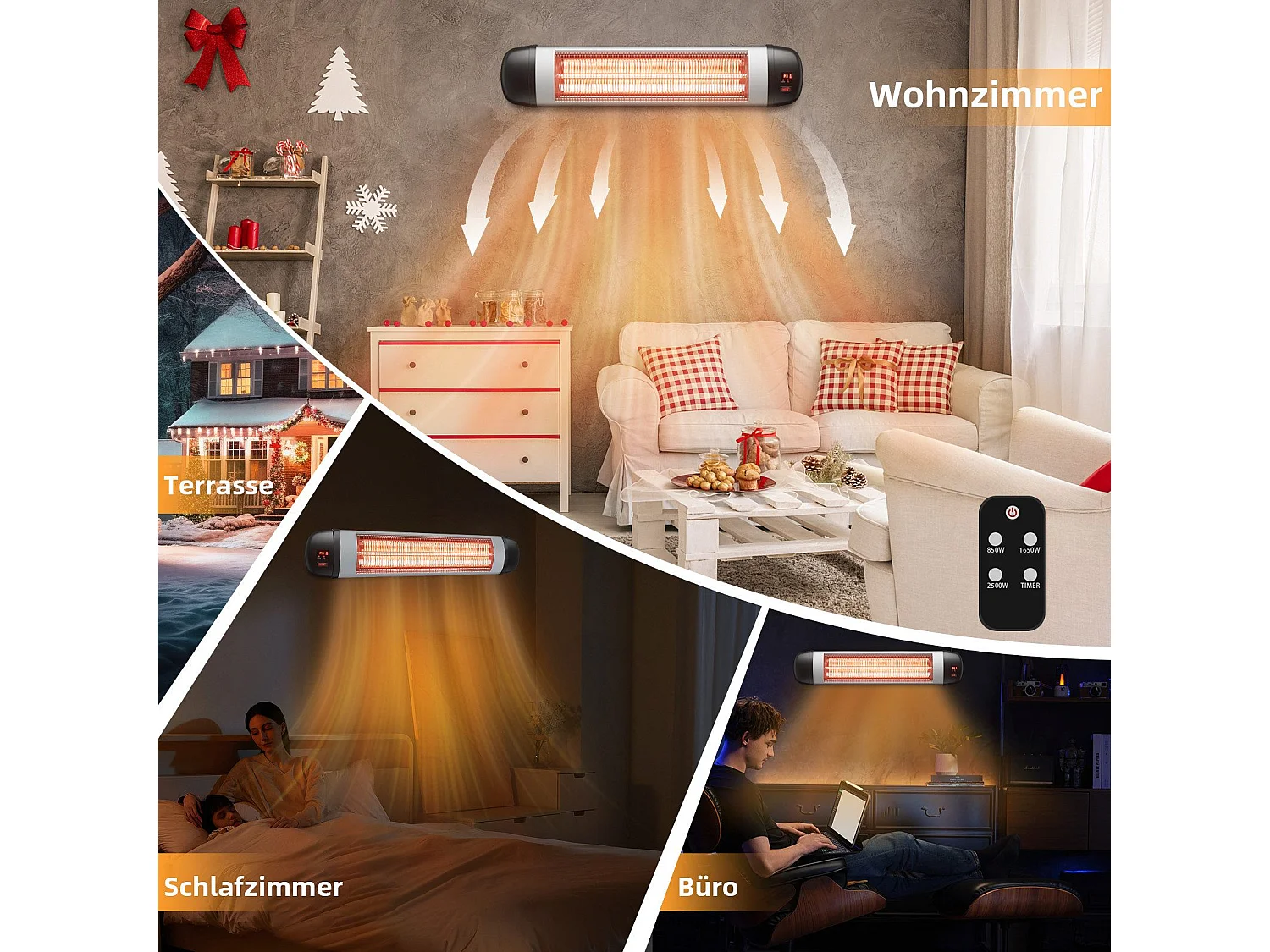 NETTLIFE Chauffage radiant Terrasse Chauffage infrarouge - 2500W Chauffage radiant infrarouge Outdoor