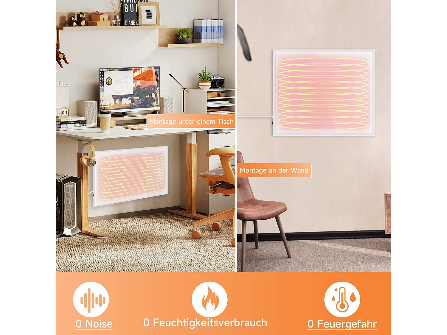 NETTLIFE Radiateur Infrarouge Mural, Economie mural infrarouge - 290W électrique mural avec protection contre la surchauffe,62x52x1.5cm