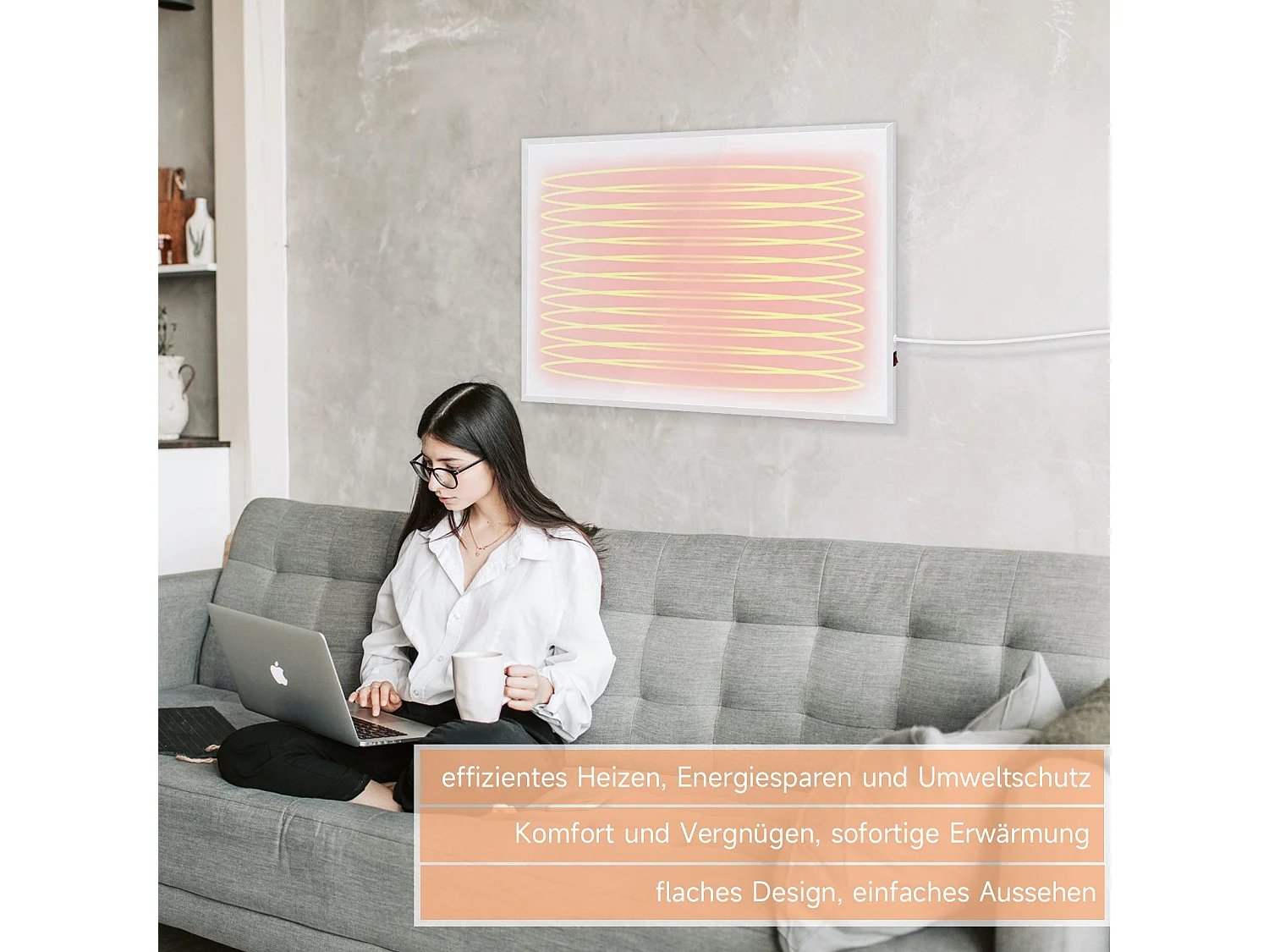 NETTLIFE Radiateur Infrarouge Mural, Economie mural infrarouge - 290W électrique mural avec protection contre la surchauffe,62x52x1.5cm