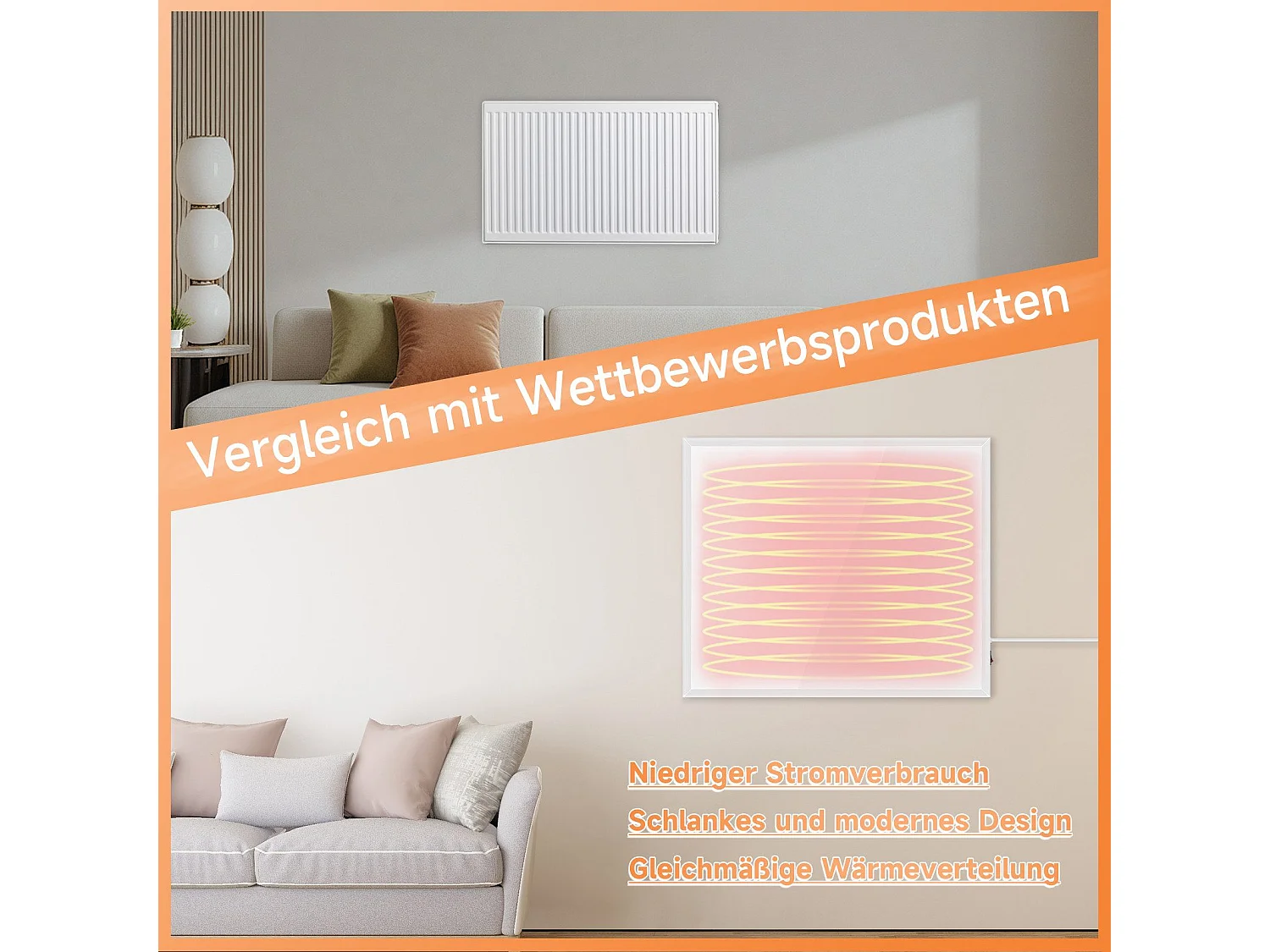 NETTLIFE Radiateur Infrarouge Mural, Economie mural infrarouge - 290W électrique mural avec protection contre la surchauffe,62x52x1.5cm