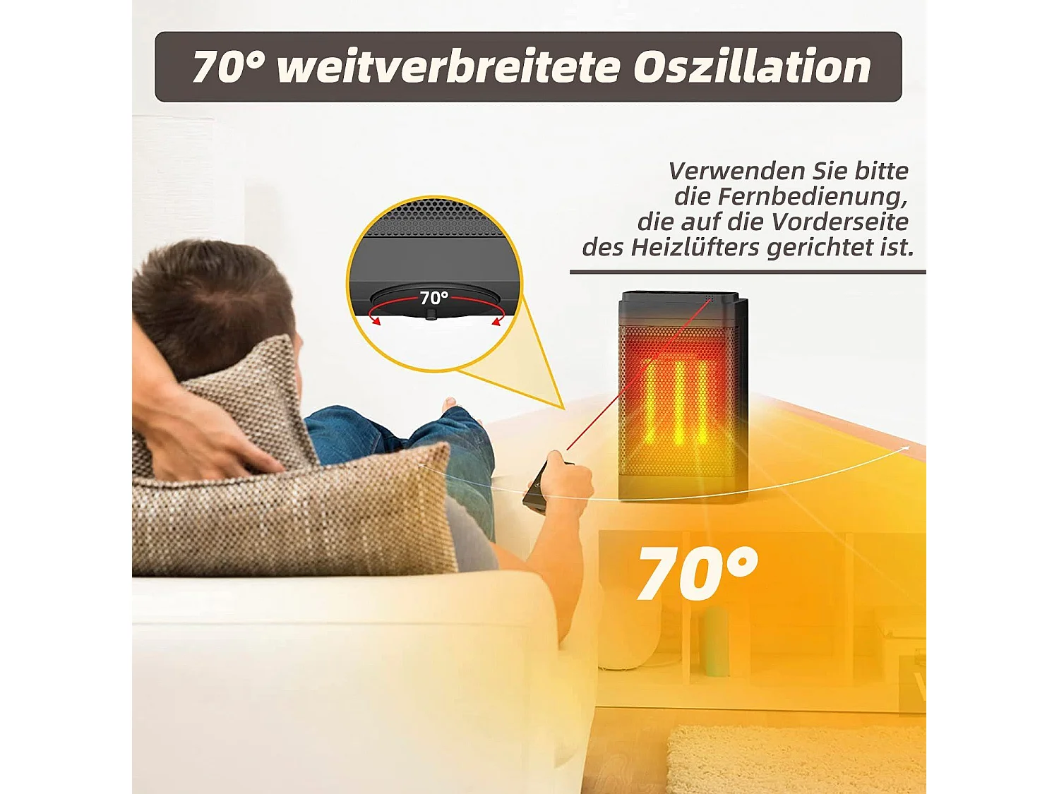NETTLIFE Chauffage soufflant silencieux avec thermostat chauffage en céramique 1500 W PTC avec télécommande