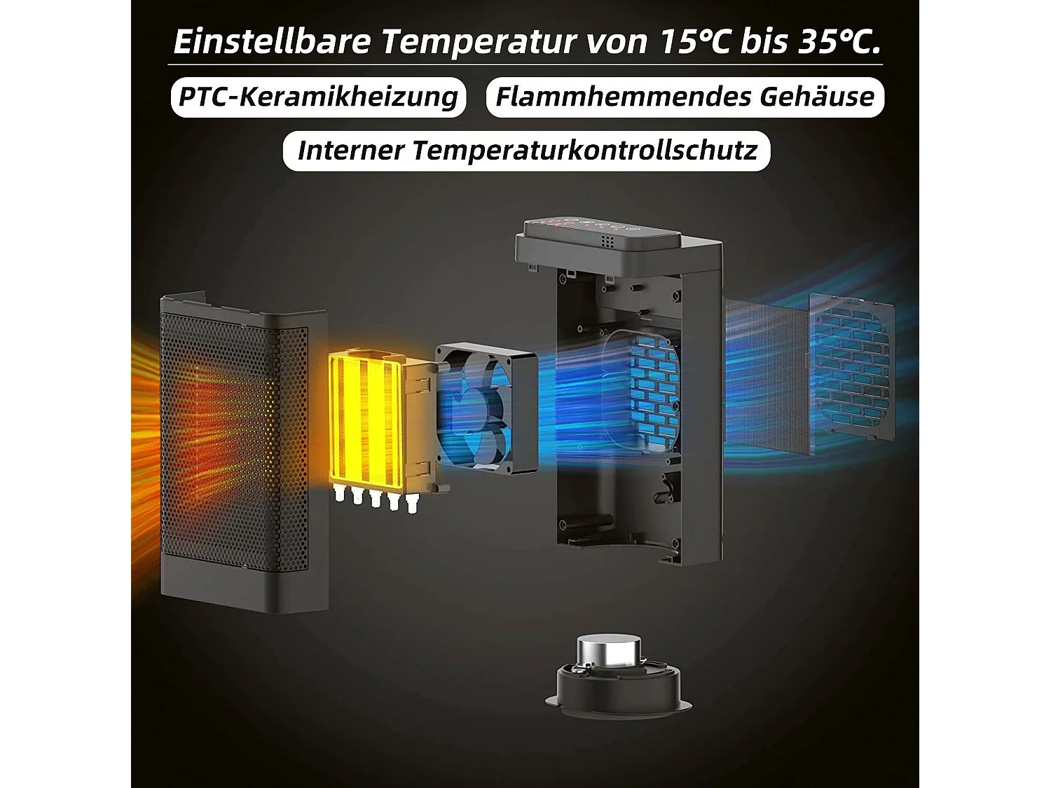 NETTLIFE Chauffage soufflant silencieux avec thermostat chauffage en céramique 1500 W PTC avec télécommande