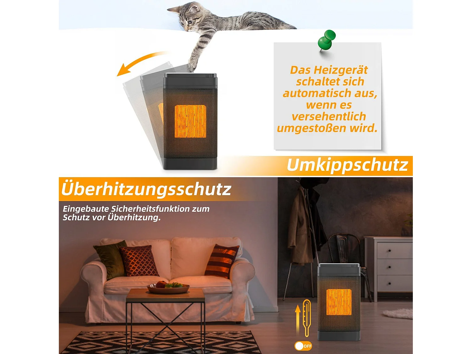 NETTLIFE Chauffage soufflant silencieux avec thermostat chauffage en céramique 1500 W PTC avec télécommande