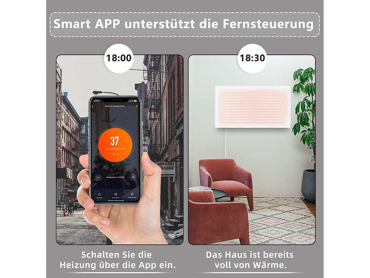 NETTLIFE Infrarotheizung mit Thermostat Infrarot Wandheizung -Infrarotheizung Standgerät mit Fernbedienung Elektroheizung Energiesparend mit APP WiFi