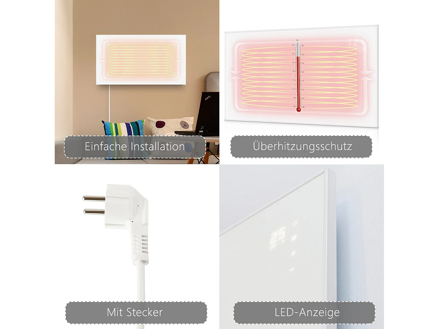 NETTLIFE Chauffage infrarouge radiateur  720W avec télécommande WIFI