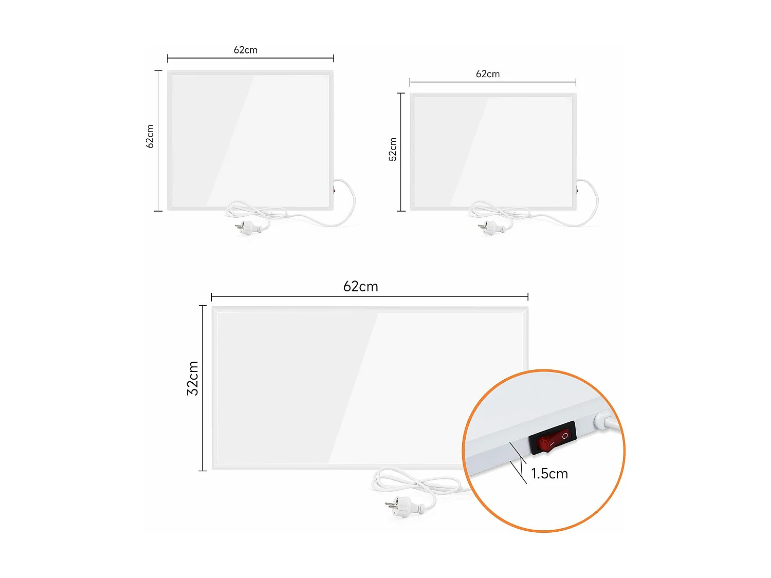 NETTLIFE Ścienny promiennik podczerwieni, Oszczędzanie ścian na podczerwień - Elektryczny grzejnik ścienny 350 W z zabezpieczeniem przed przegrzaniem, 62x62x1,5 cm
