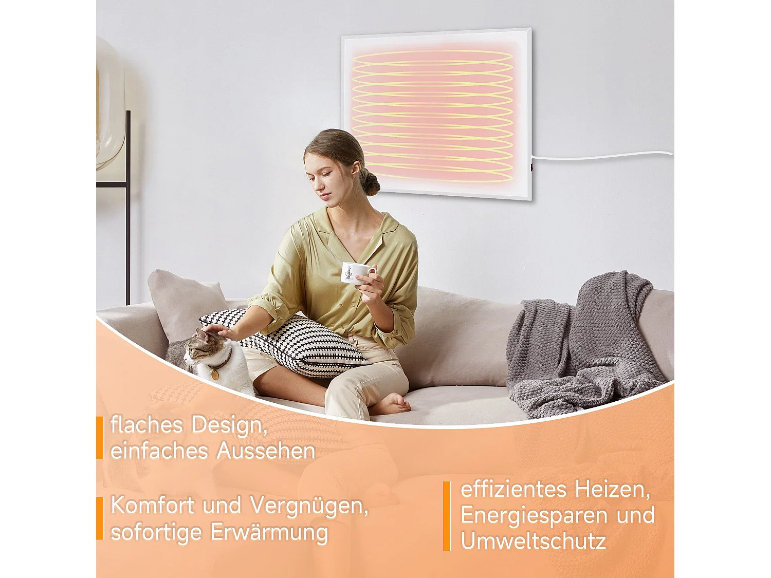 NETTLIFE Ścienny promiennik podczerwieni, Oszczędzanie ścian na podczerwień - Elektryczny grzejnik ścienny 350 W z zabezpieczeniem przed przegrzaniem, 62x62x1,5 cm