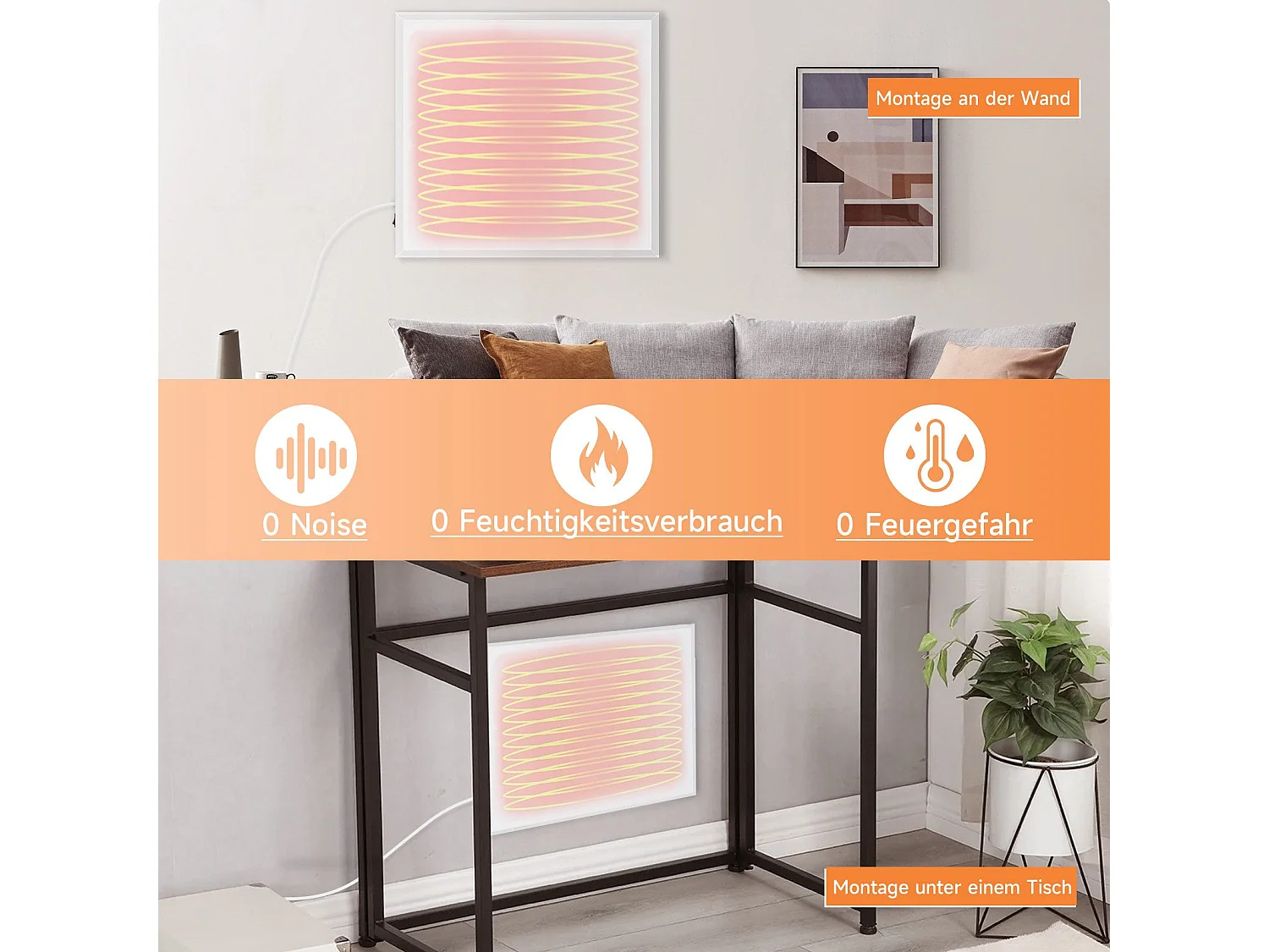 NETTLIFE Radiateur Infrarouge Mural, Economie mural infrarouge - 350W électrique mural avec protection contre la surchauffe,62x62x1.5cm