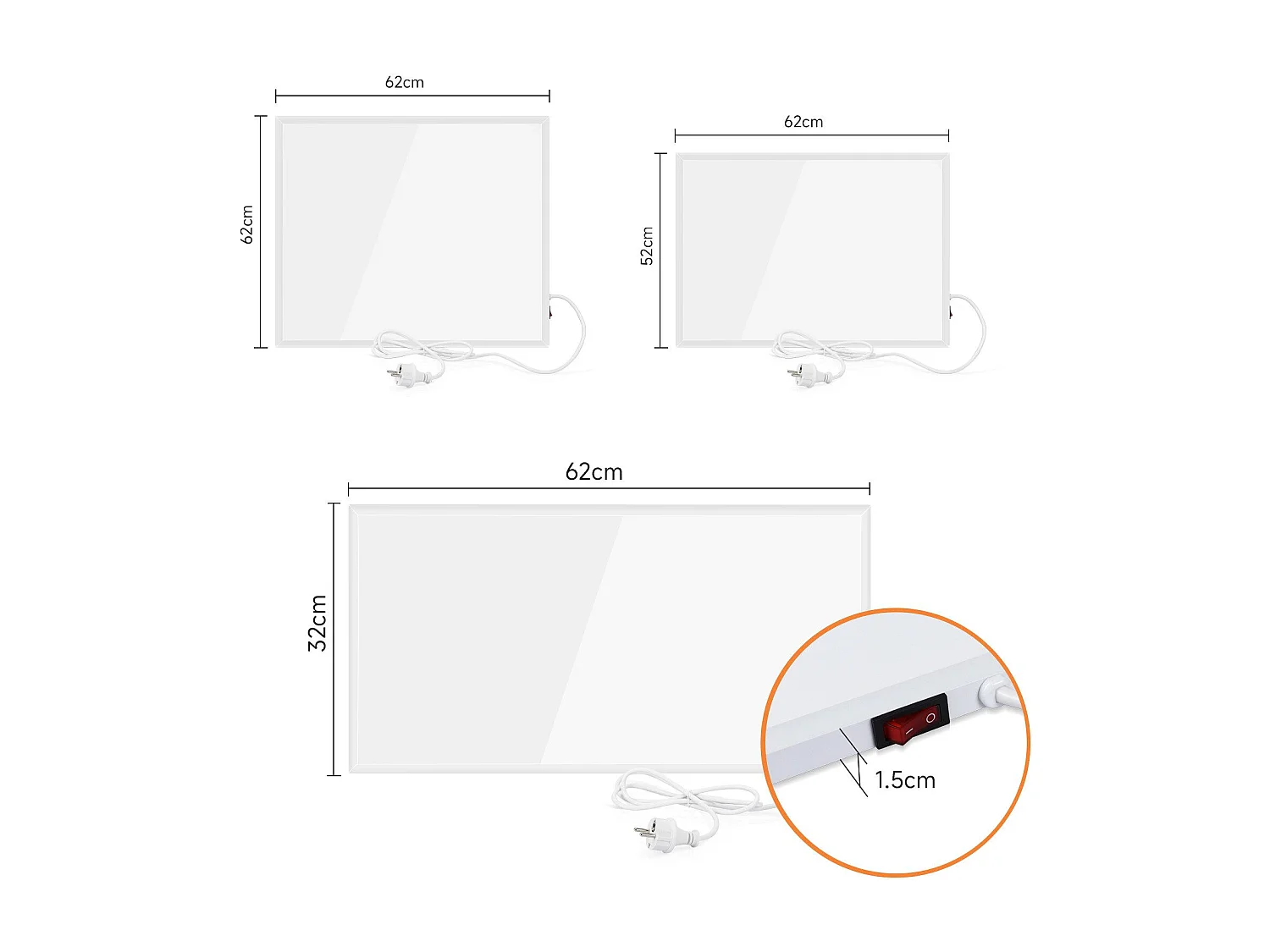 NETTLIFE Radiateur Infrarouge Mural, Economie mural infrarouge - 350W électrique mural avec protection contre la surchauffe,62x62x1.5cm