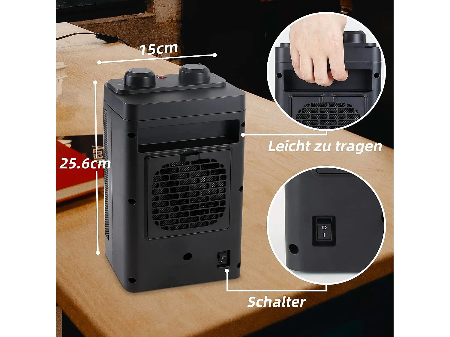 Grzejnik wentylatorowy Nettlife 1500 W, grzejnik ceramiczny, 3 tryby, cichy elektryczny PTC, termostat 70°, oscylacja, zabezpieczenie przed przegrzaniem