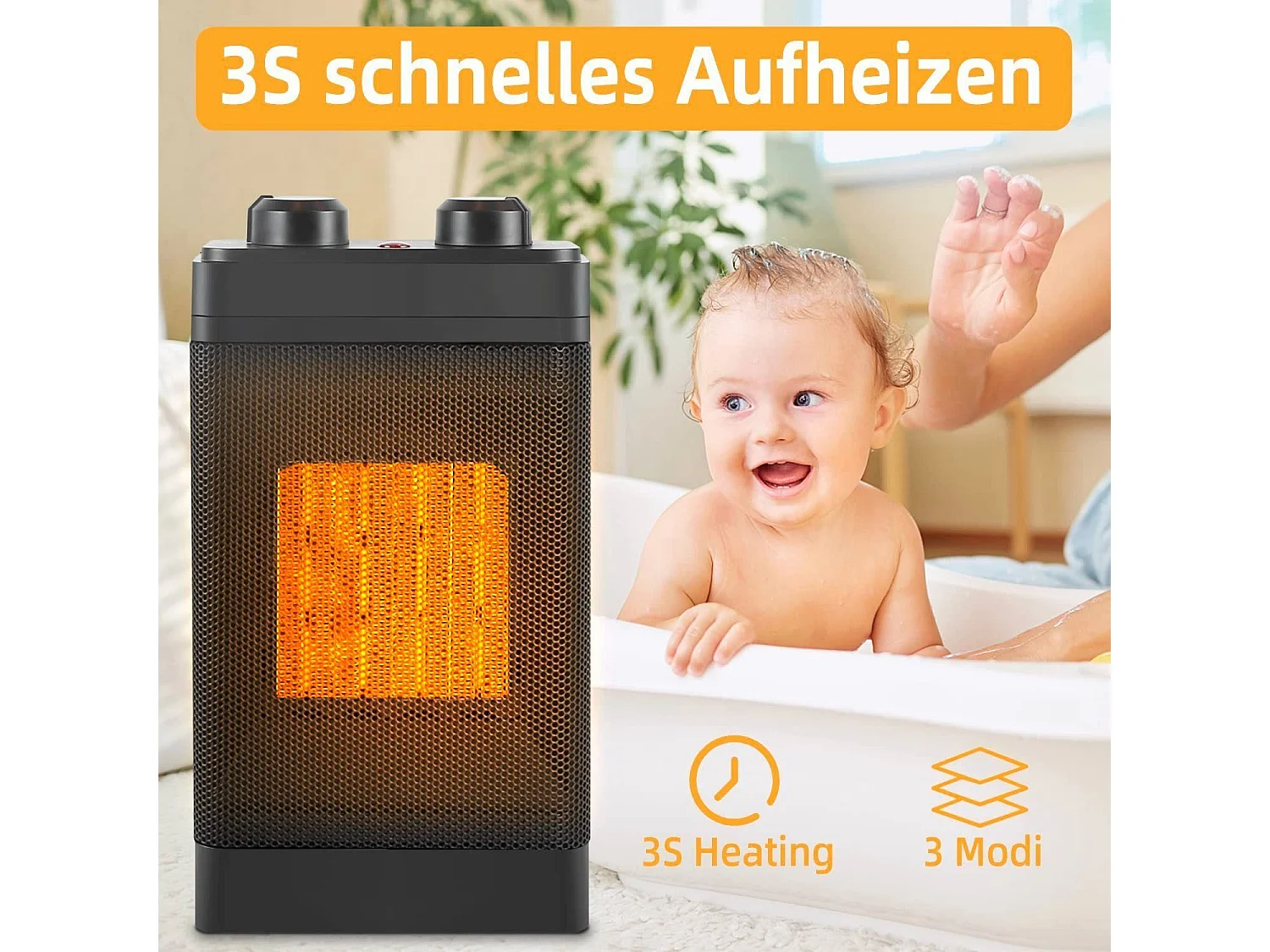 Grzejnik wentylatorowy Nettlife 1500 W, grzejnik ceramiczny, 3 tryby, cichy elektryczny PTC, termostat 70°, oscylacja, zabezpieczenie przed przegrzaniem