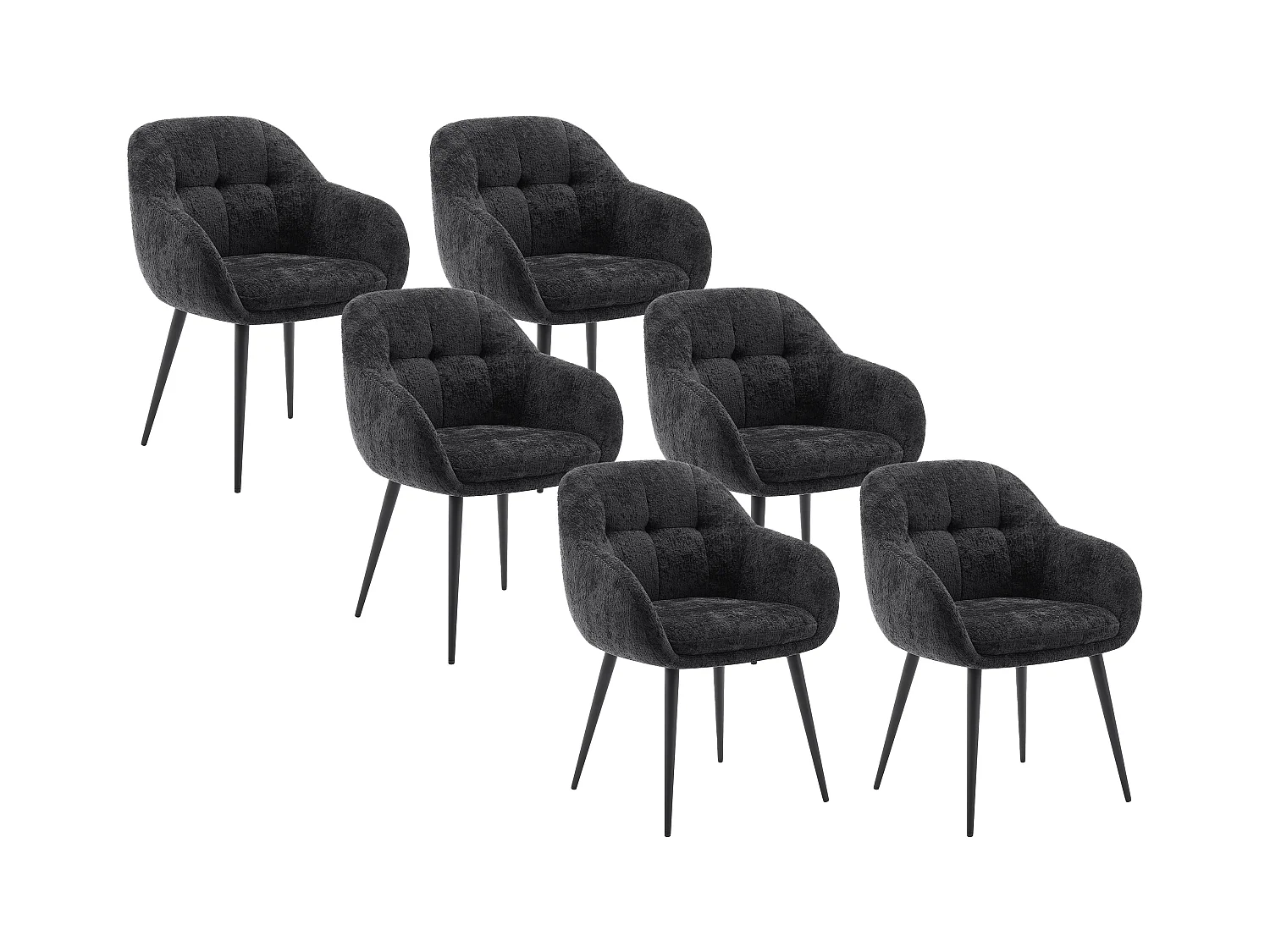 Conjunto de 6 sillas con reposabrazos de tela texturizada y metal - Negro - LASSANDRA de Pascal Morabito