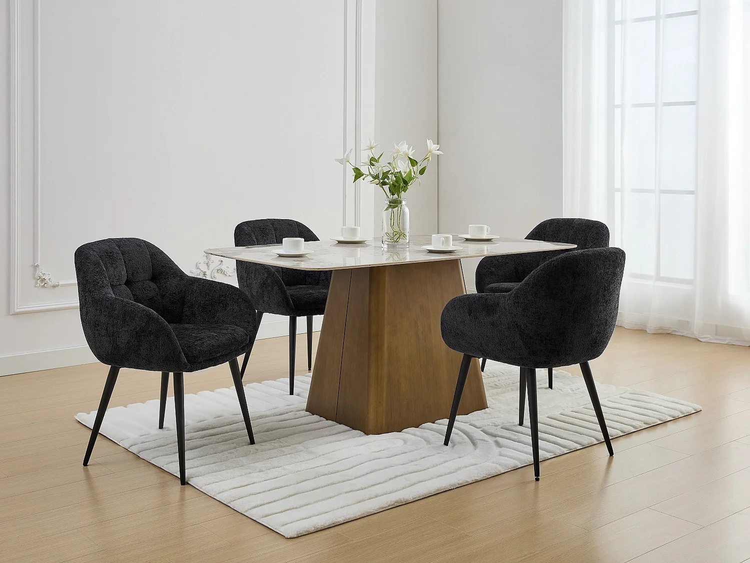 Lot de 6 chaises avec accoudoirs en tissu texturé et métal - Noir - LASSANDRA de Pascal Morabito