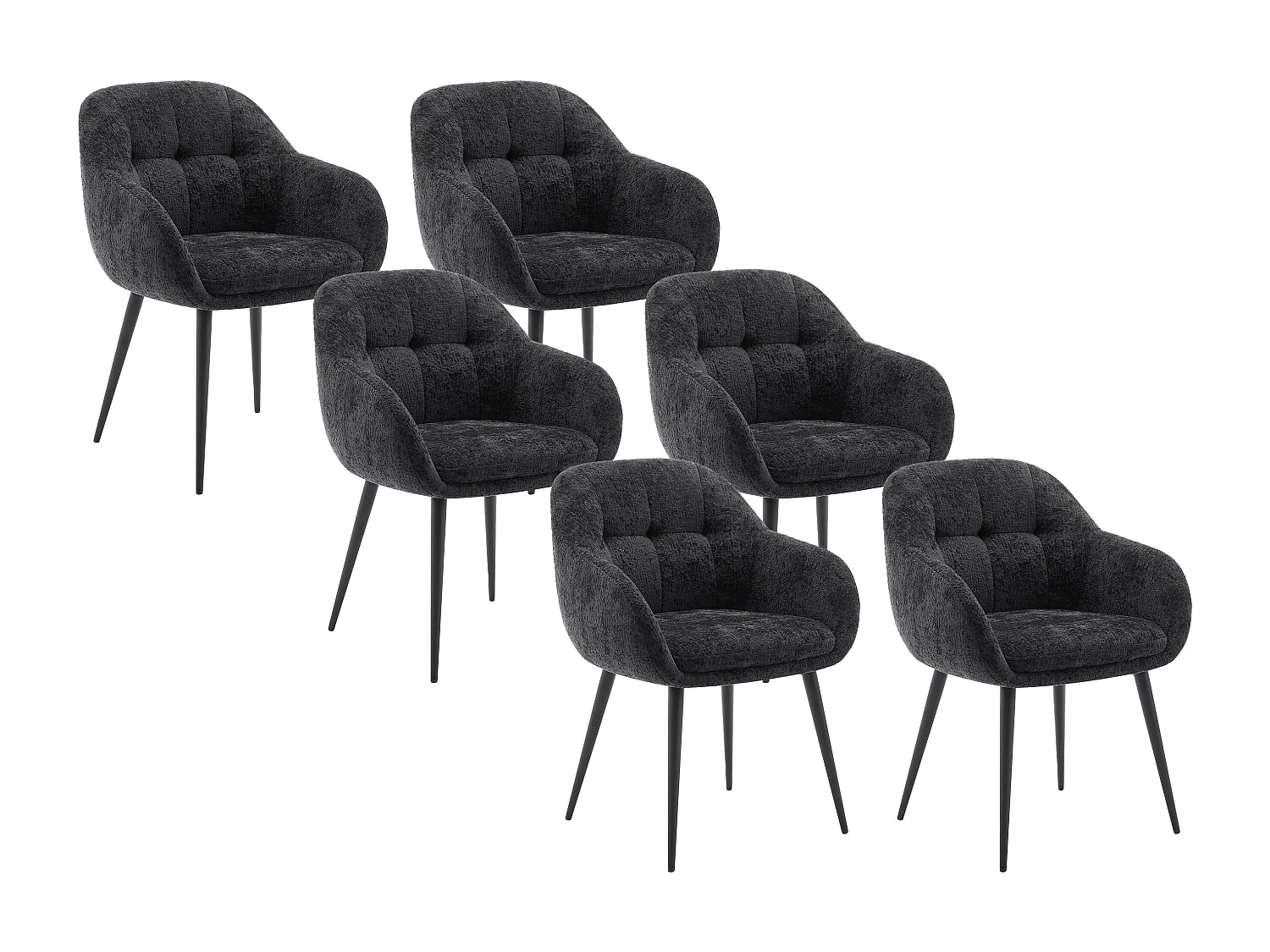 Lot de 6 chaises avec accoudoirs en tissu texturé et métal - Noir - LASSANDRA de Pascal Morabito