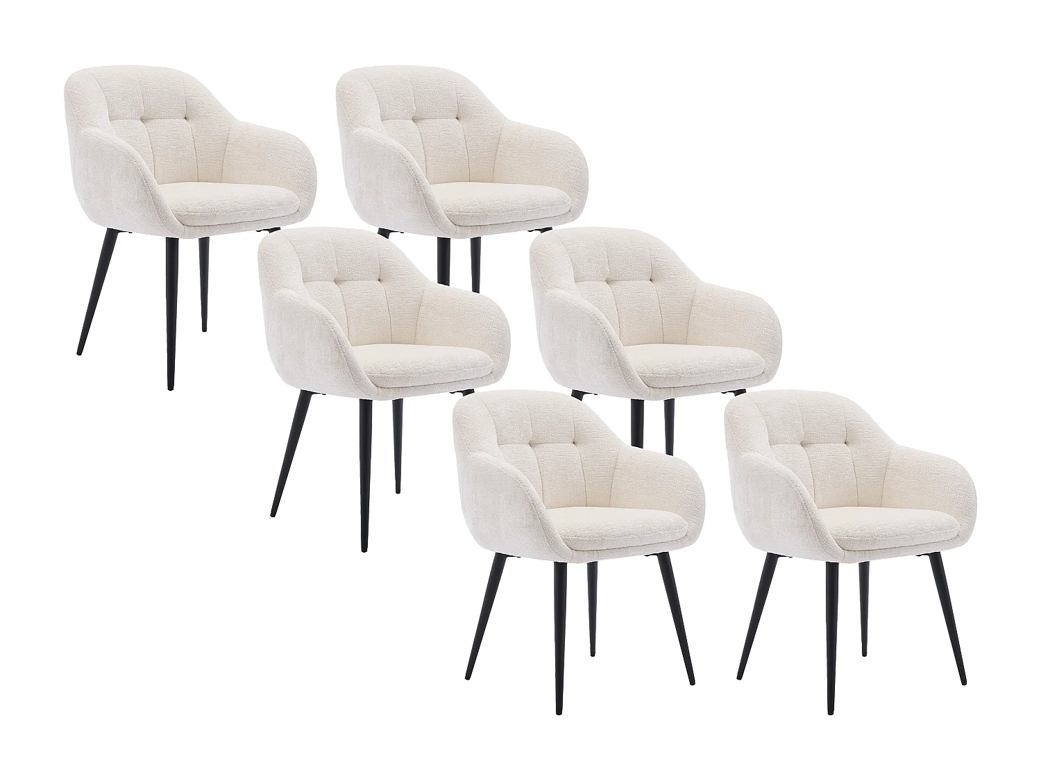 Lot de 6 chaises avec accoudoirs en tissu texturé et métal noir - Crème - LASSANDRA de Pascal Morabito