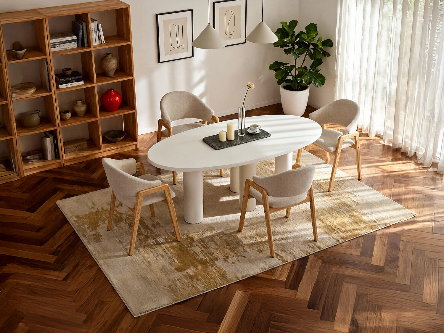 Table à manger 8 personnes en MDF - Beige - FALYN