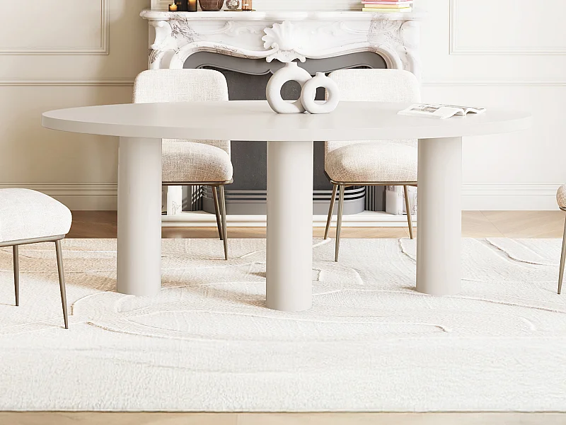 Table à manger 8 personnes en MDF - Beige - FALYN