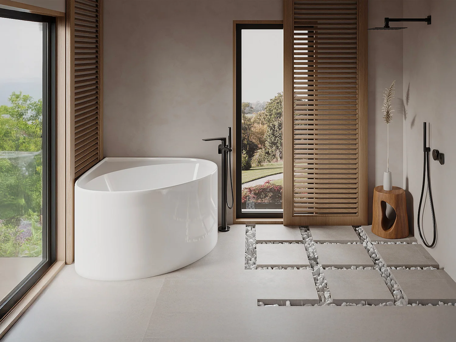 Baignoire d'angle ovale en acrylique - Blanc brillant - 176L - 100 x 100 x 58 cm - MARTA